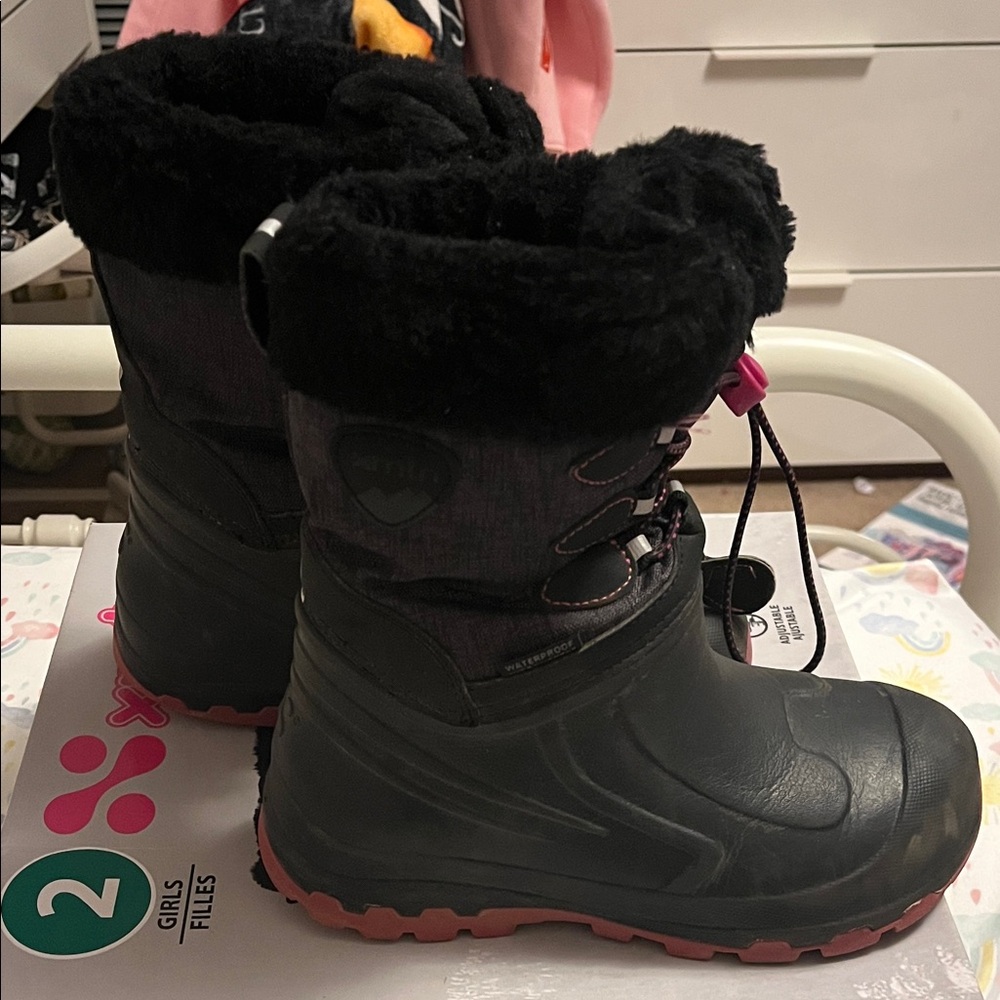 Girls Black and Pink Winter Boots